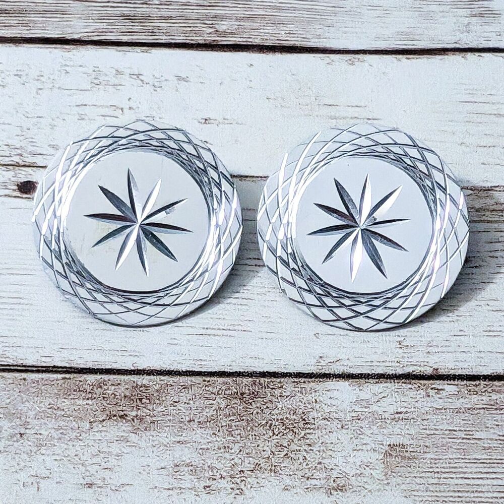 Vintage Clip On Earrings - Silver Tone Starburst Design 1.25"